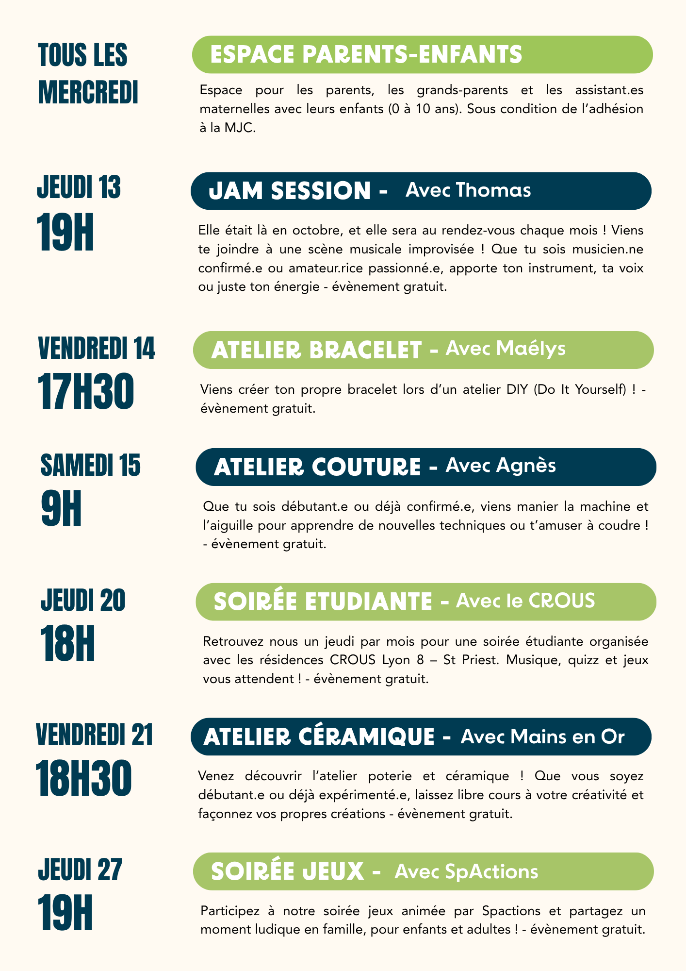 PROGRAMMATION BAR NOVEMBRE